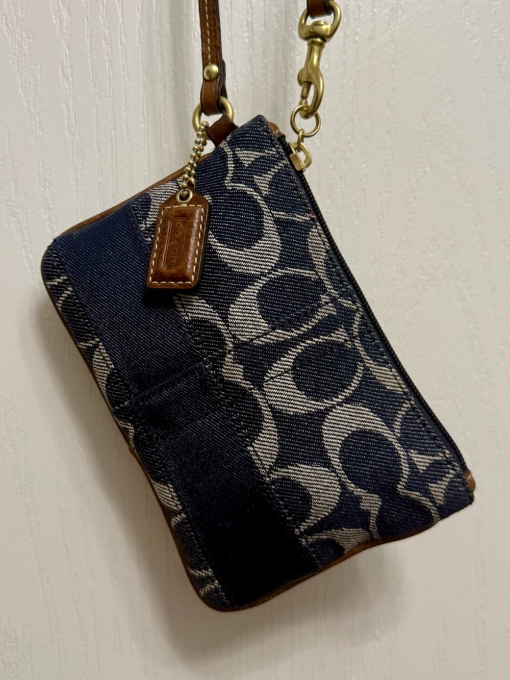 Vintage Coach Signature Canvas Denim Stripe Wristlet with Leather Strap F41718